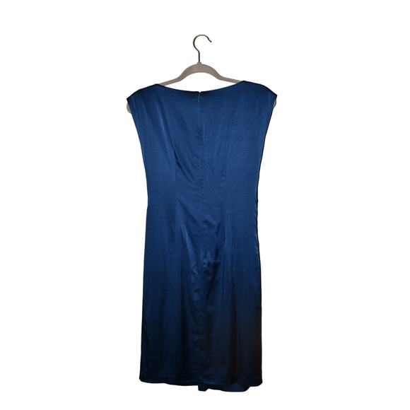 SUZI CHIN MAGGY BOUTIQUE $128 Blue Satin Silk Dress Draped Detail Size 2 - Picture 2 of 3